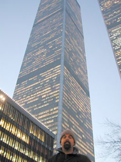 Joe Jackson of Frederick Maryland in front of the Towers. With the photographer laying on the ground.